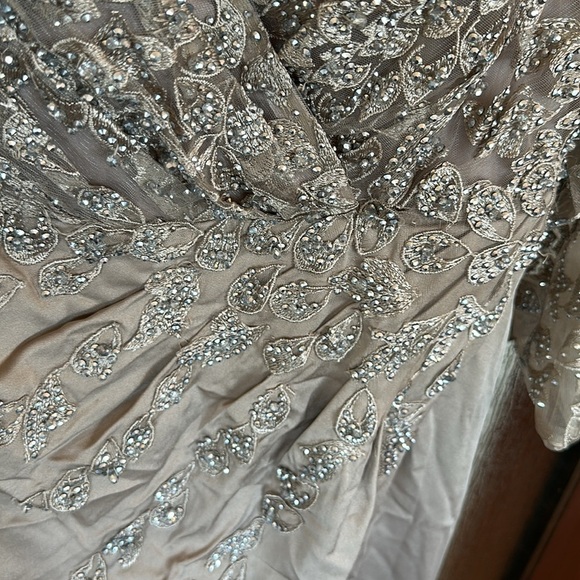 Mac Duggal 20346 Embellished Faux Wrap Illusion Puff Sleeve Gown Taupe 14 - Picture 12 of 13